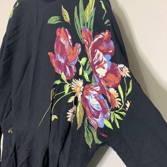 Free People black floral tunic long sleeve open back small (C1) - Picture 5 of 8
